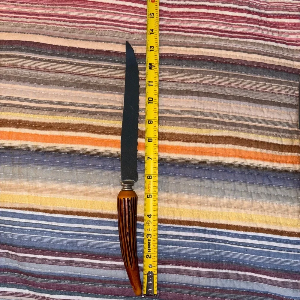 Vtg Sheffield Eng Steak & Butter Knife Set 13pc Faux Horn Handle Stainless Steel